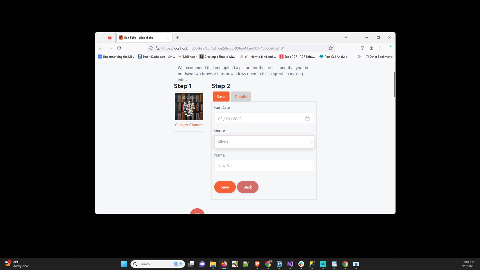 Click "Name" and enter an interesting name for your book fair