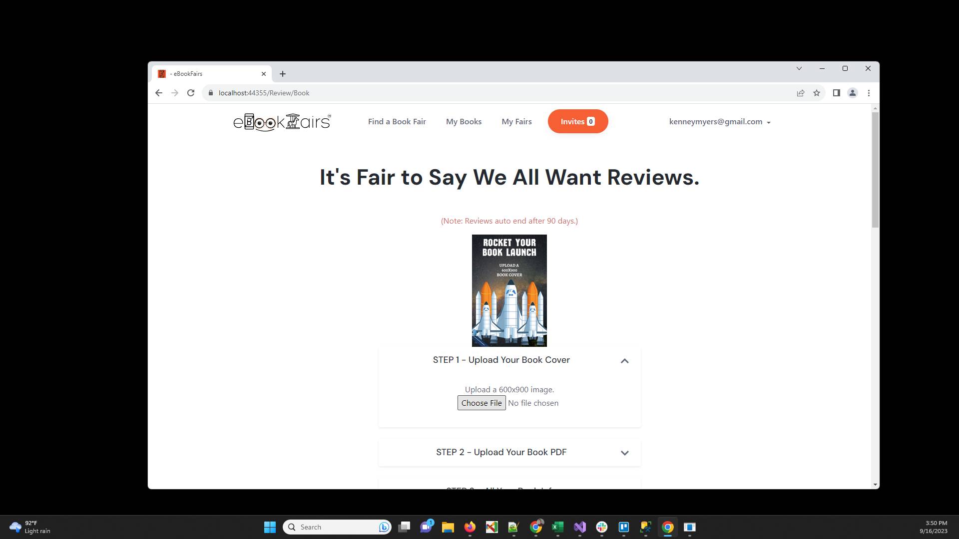 Click "Choose File" to select a 600x900 book cover