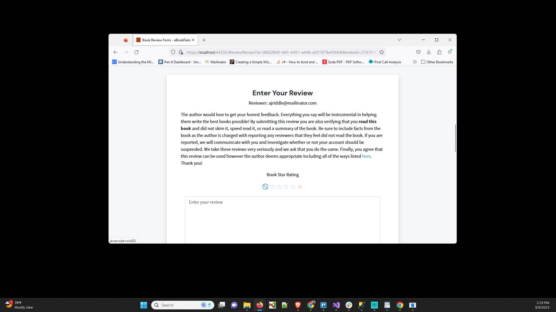 To rate the book after reading it select the number of stars