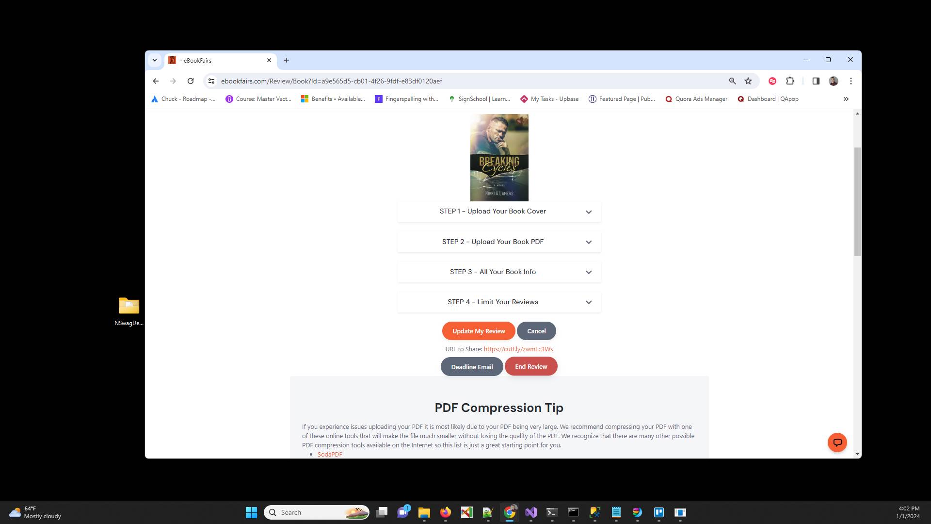 Click "End Review" once you get to the book review edit page
