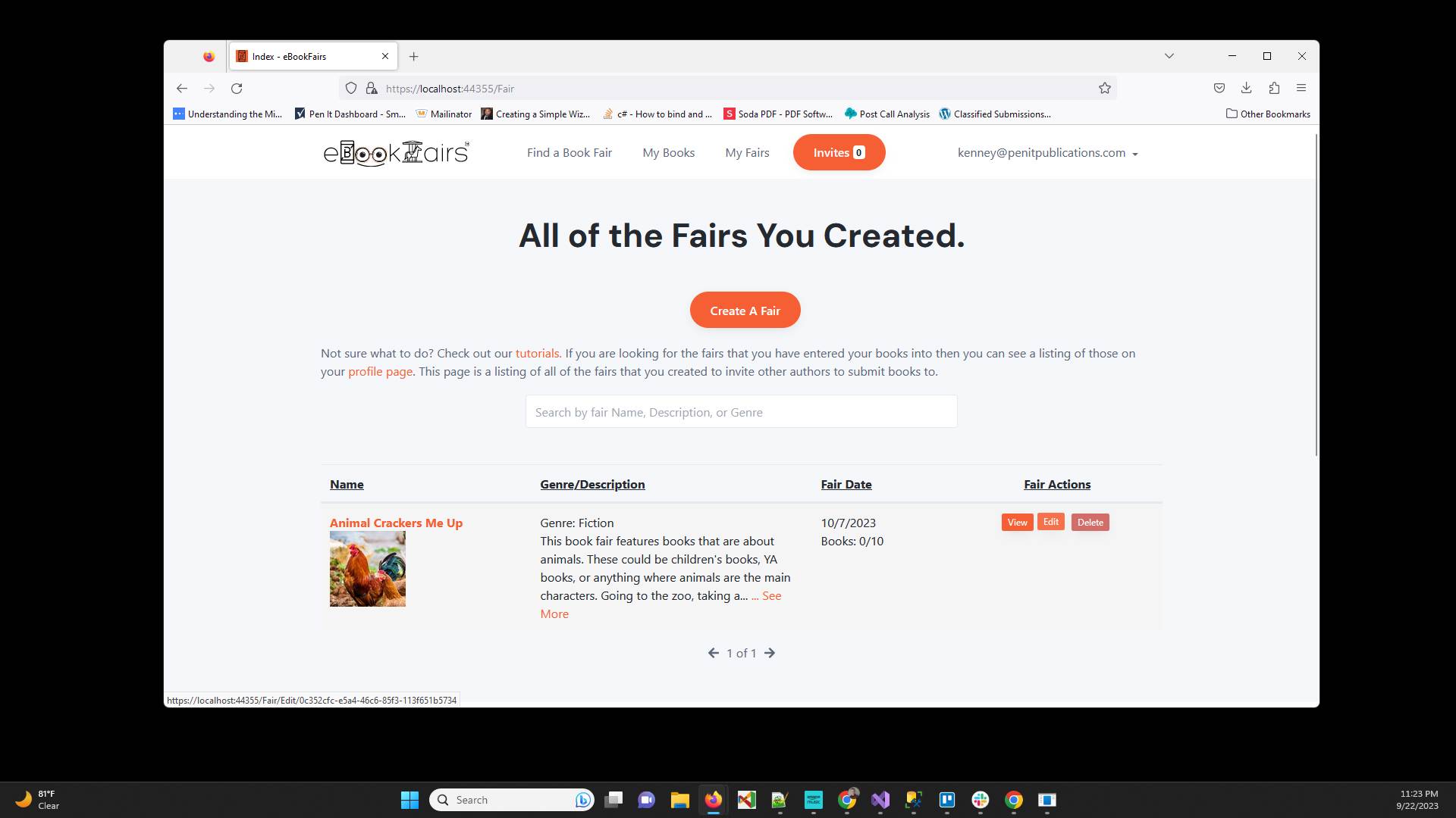 Find the book fair you want to invite authors to and click "Edit"