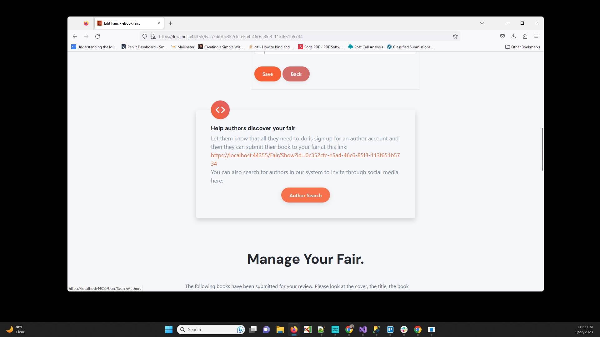Once inside the fair click on "Author Search"