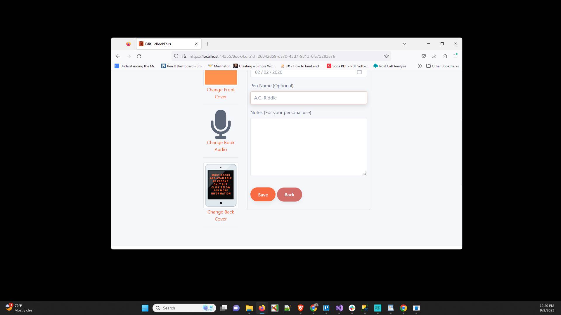 Click "Save" to save your book progress.