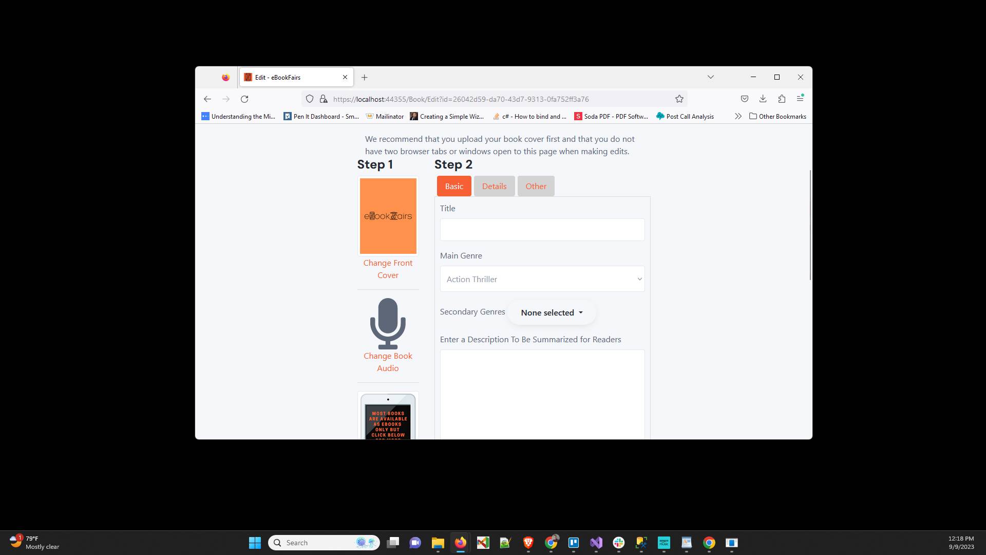 Click "Title" and enter the title of your book (it must match what is on Amazon exactly)