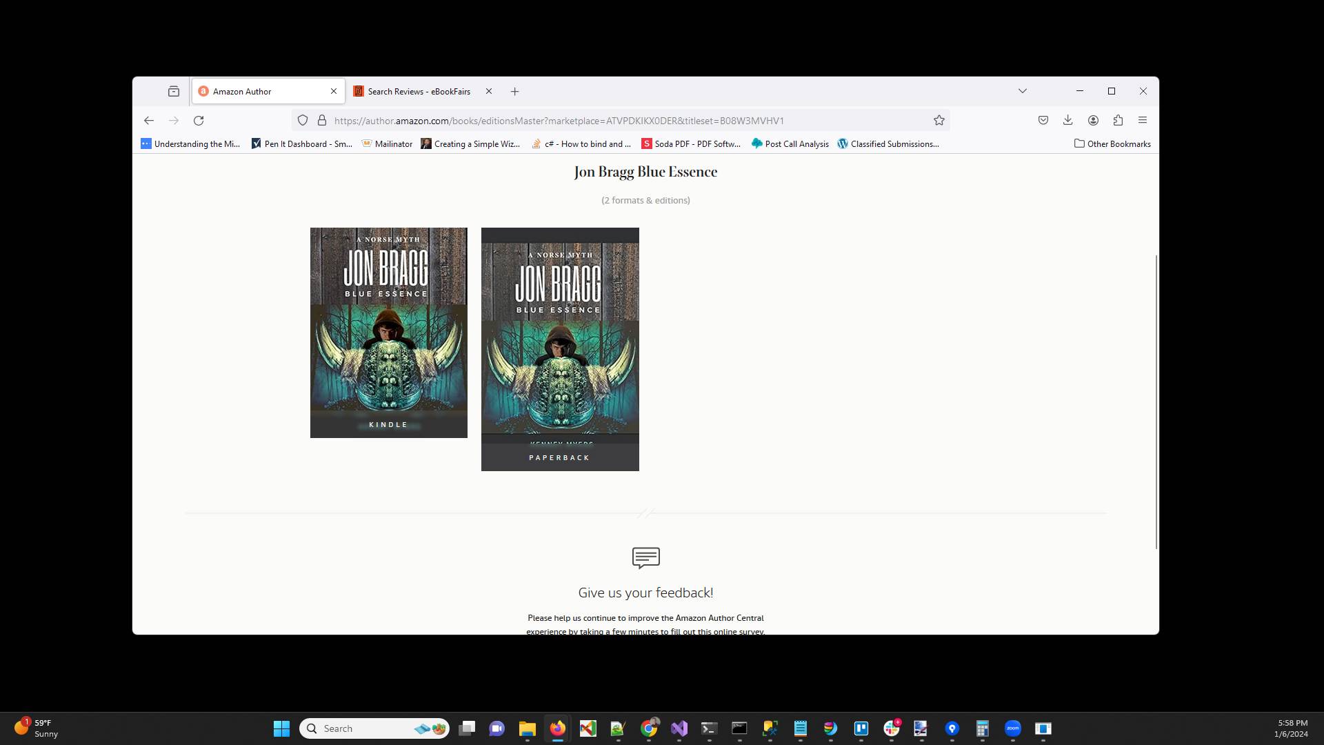 That will then show you all of the formats that you have for that book on Amazon. In this case there is a kindle book and a paperback. We are going to select the kindle format.