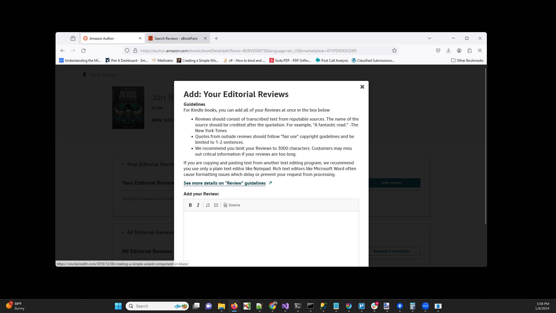 Now open up your eBookFairs account so that we can go grab a review from eBookFairs.