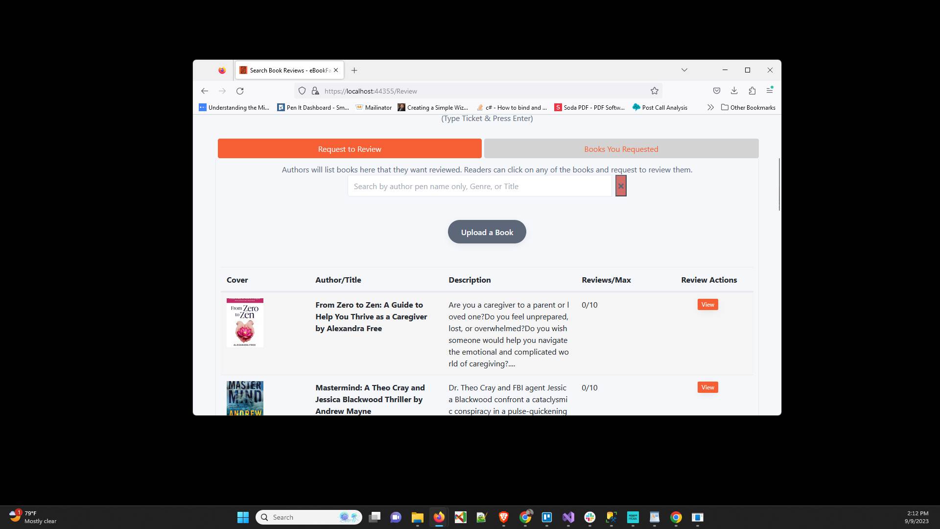Click in the search box and search for a subject, genre, or author
